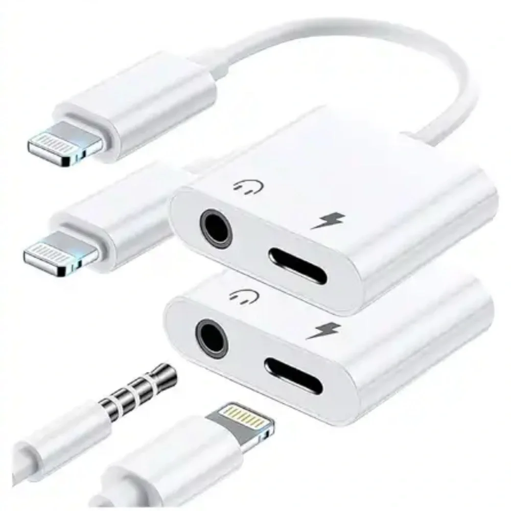 2 Pack Lightning to 3.5mm Headphone Adapter – Audio & Charging Splitter